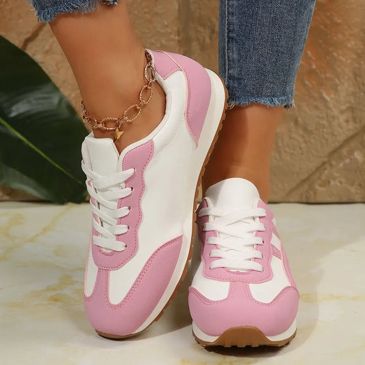 Contrast Lace Up Round Toe Sneakers Pink