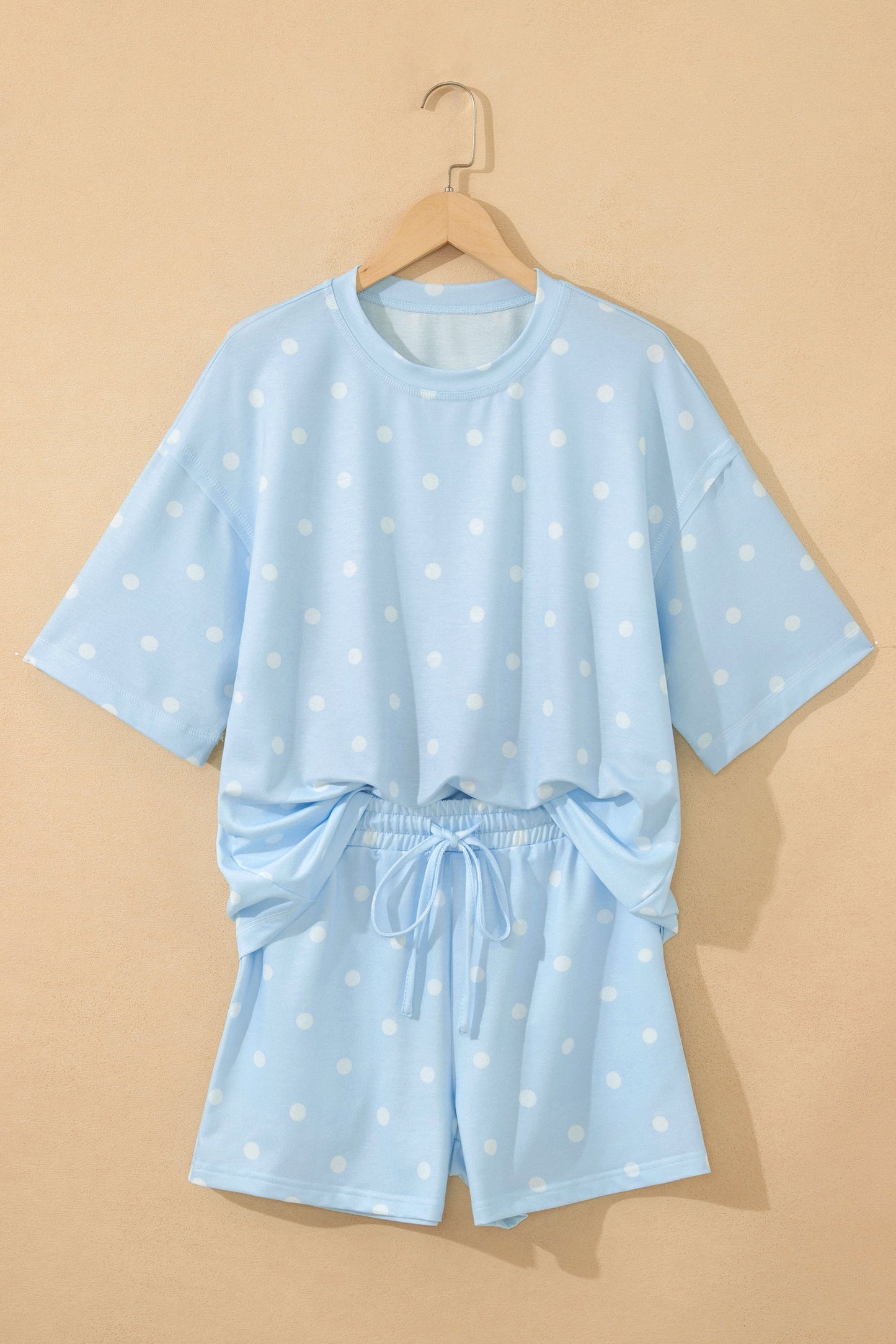 Polka Dot Loose Tee & Drawstring Shorts Set