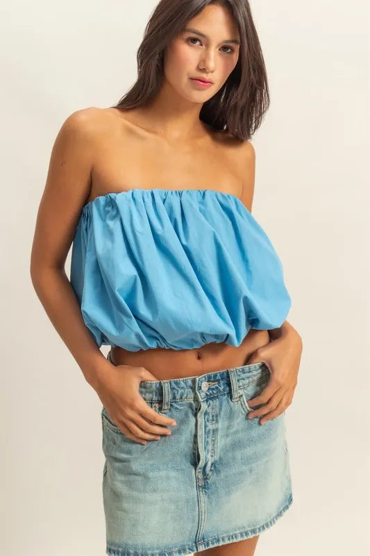 HYFVE Trendy Strapless Bubble Top BLUE