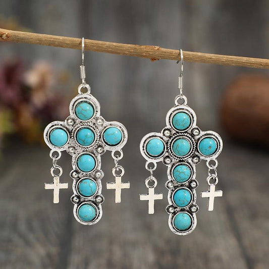 Artificial Turquoise Cross Shape Earrings Turquoise One Size