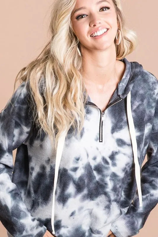 BiBi Tie Dye Brushed Terry Hoodie with Zip Up Closure
