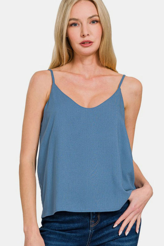 Zenana Two Layered Spaghetti Strap Cami Dusty Blue