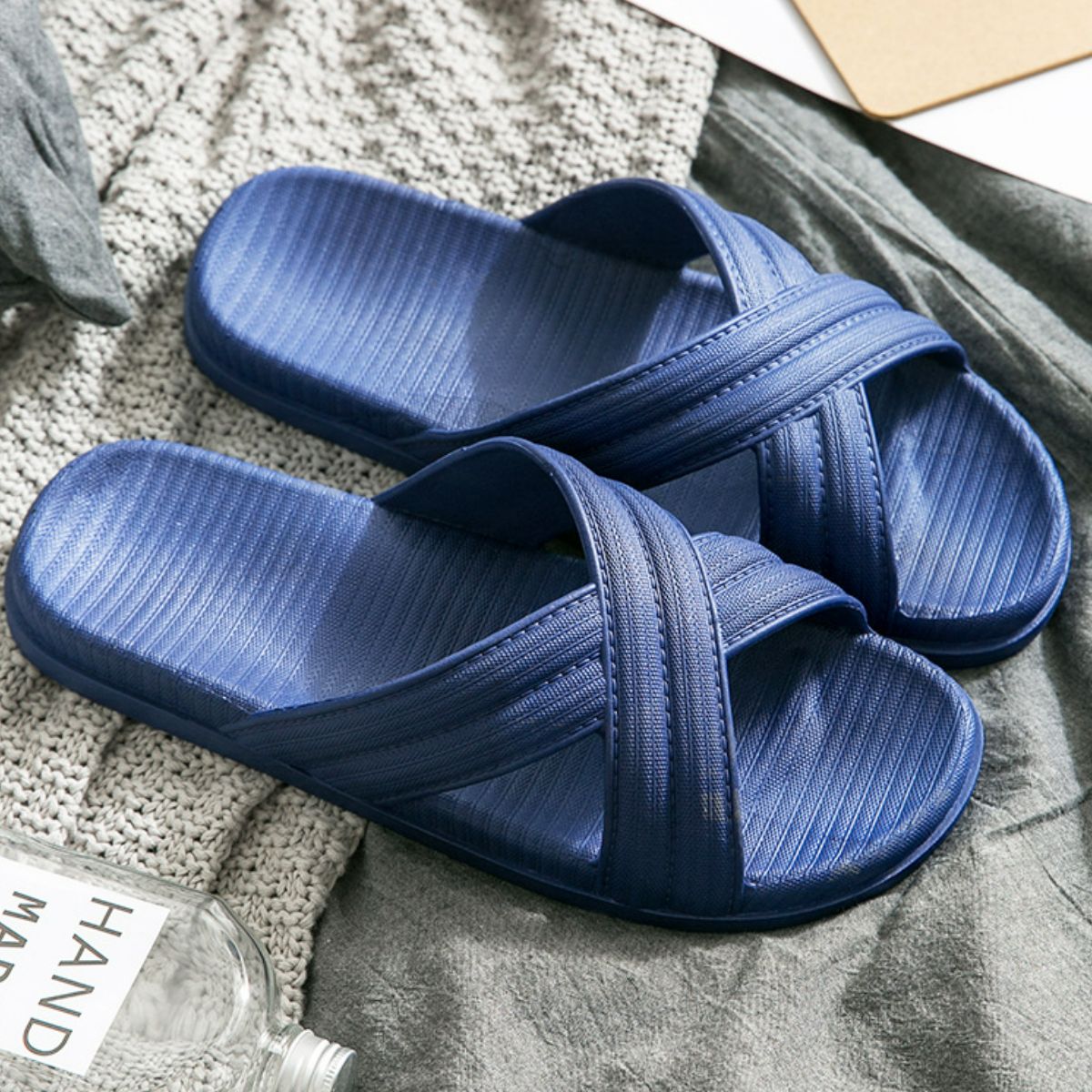 Open Toe Platform Slippers Blue