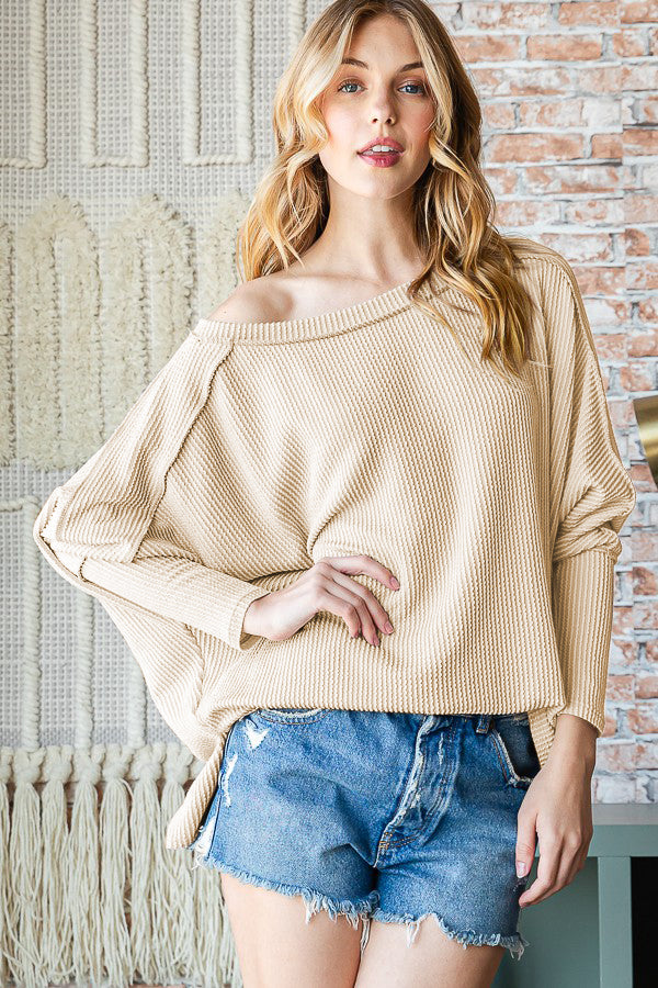 Reborn J Exposed Seam Lantern Sleeve Top CREAM