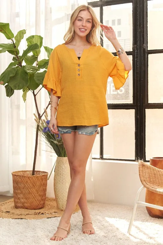 ADORA Ruffle Sleeve Crinkle Top