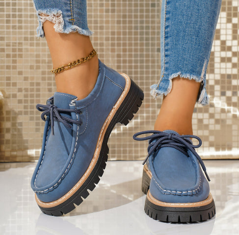 Women's Lace-Up British Striped Loafers | Cow Suede Leather Shoes