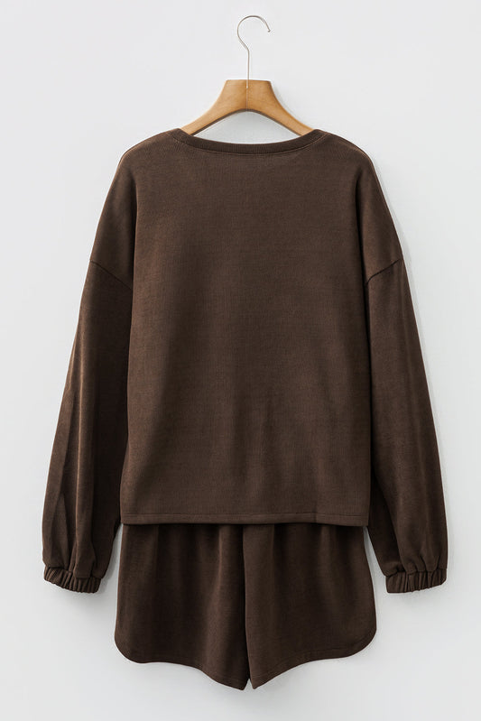Solid Textured Knit Pullover and Shorts Set
