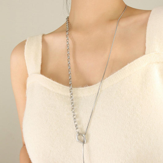 Titanium Steel Chain Necklace Silver One Size