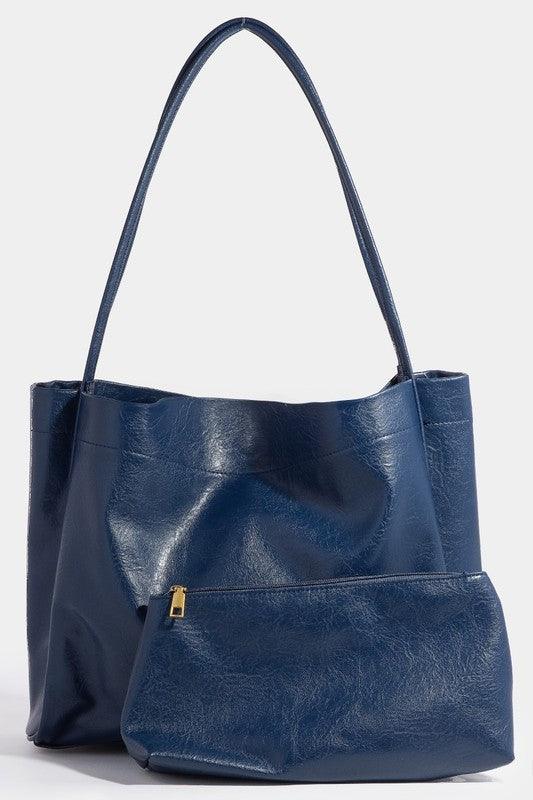 Fame Faux Leather Tote Bag Navy One Size