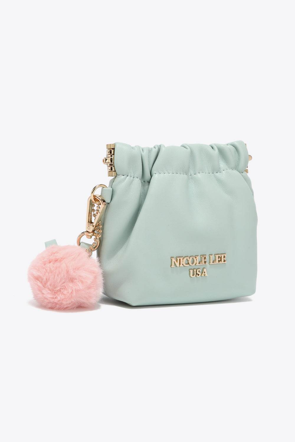 Faux Leather Women Pouch with Pompom Keychain - Nicole Lee USA
