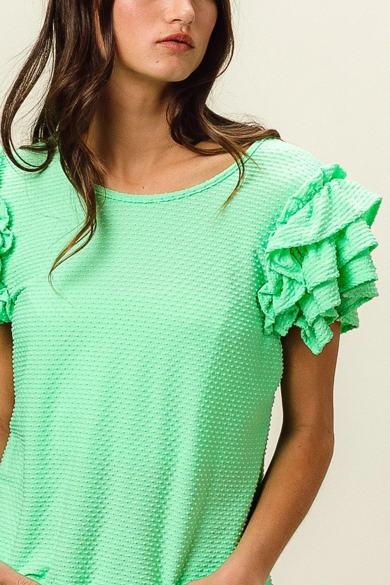 BiBi Birdseye Texture Layered Ruffle Top
