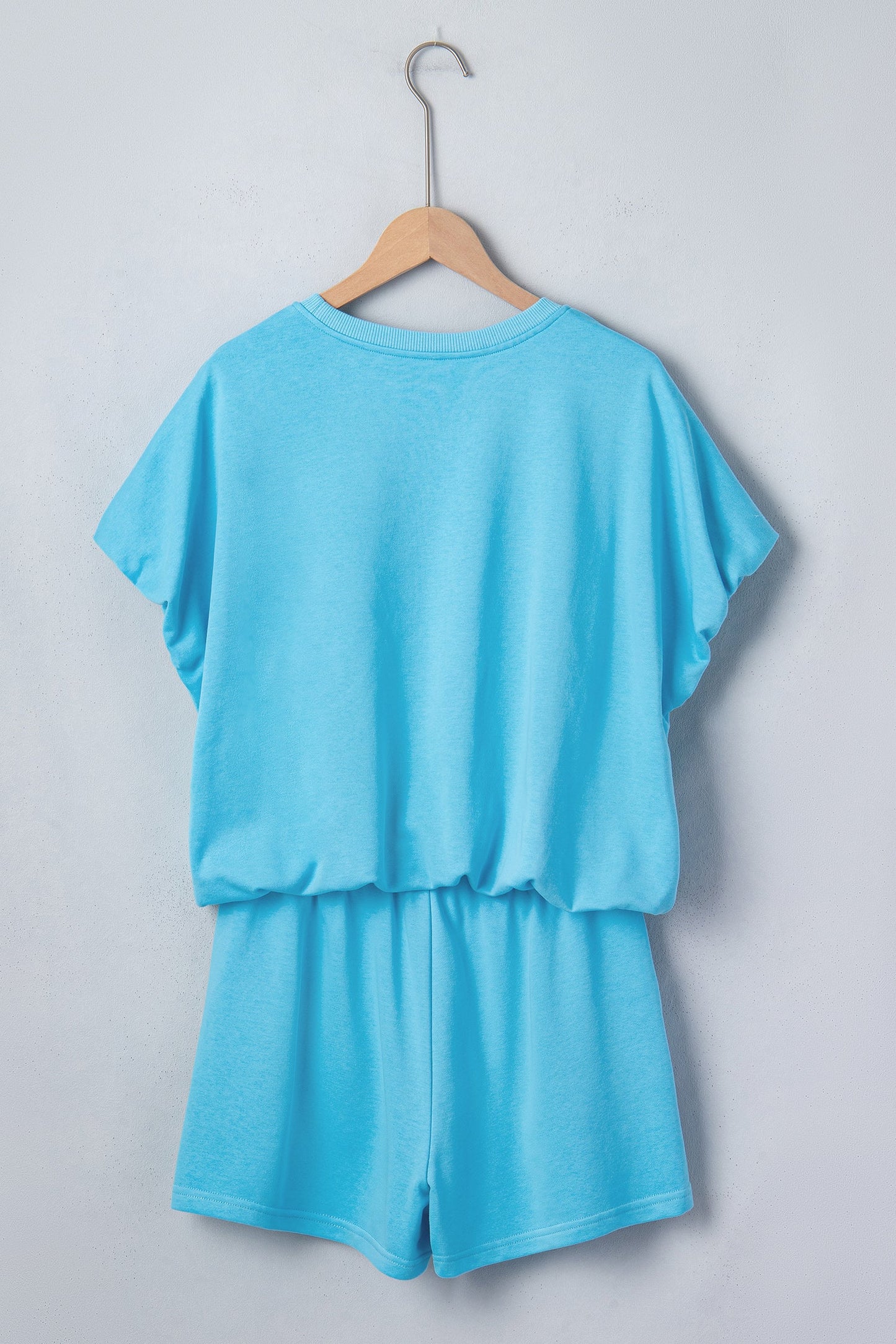 Solid Puff Sleeve Top & Drawstring Shorts Set