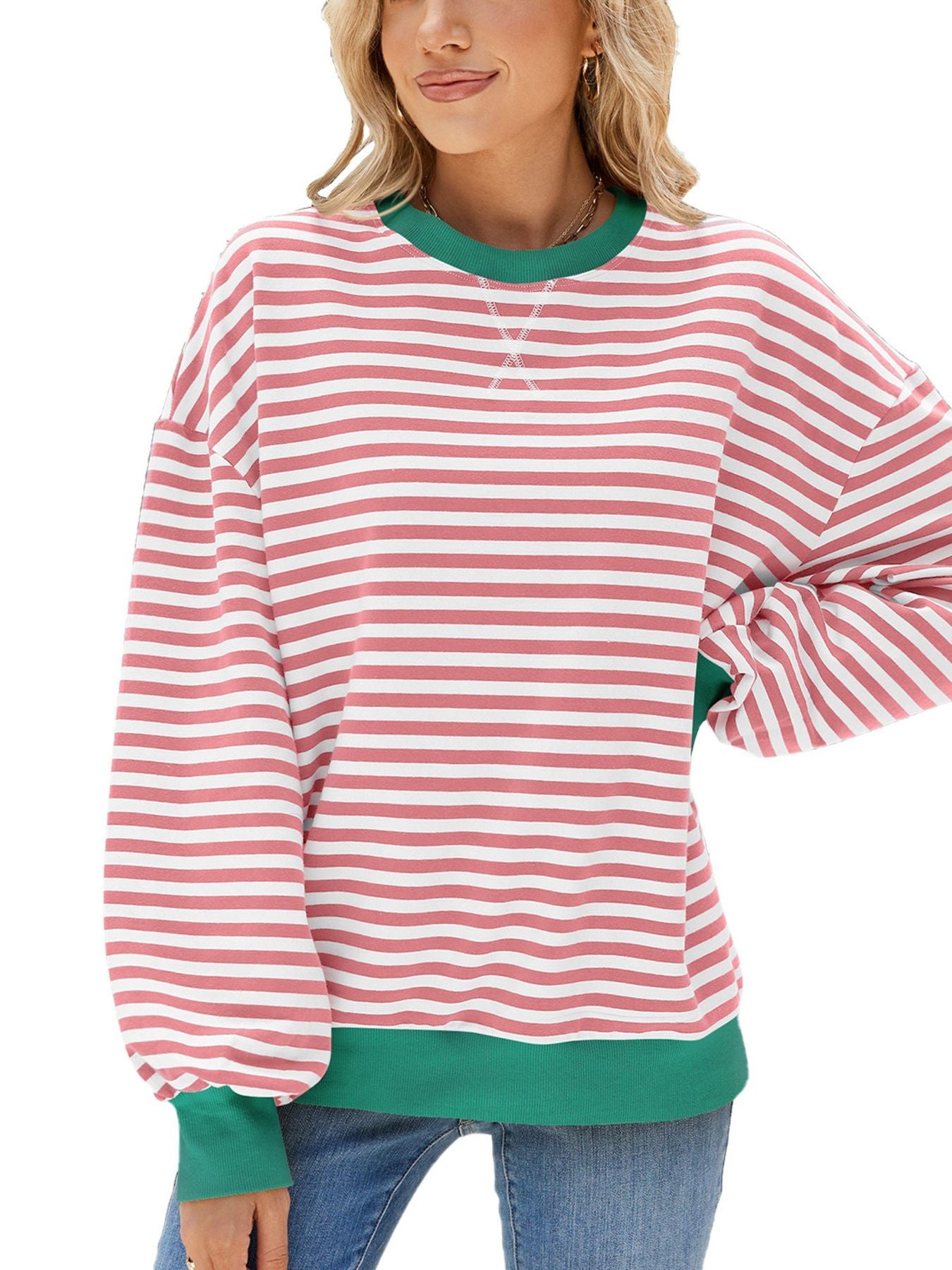 Striped Crew Neck Long Sleeve Sweatshirt