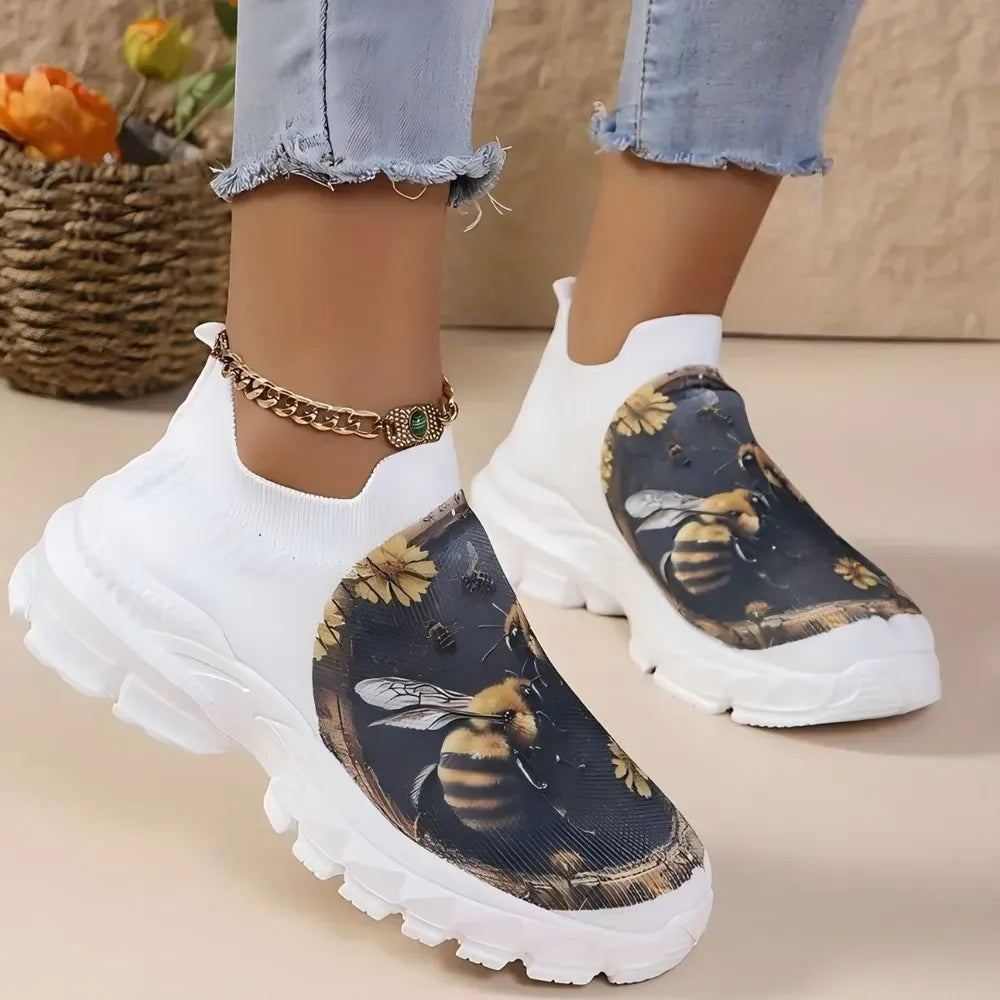 Round Toe Platform Sneakers Gray