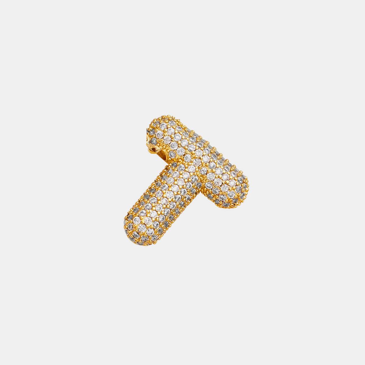 Inlaid Zircon Bubble Initial Necklace Style T One Size
