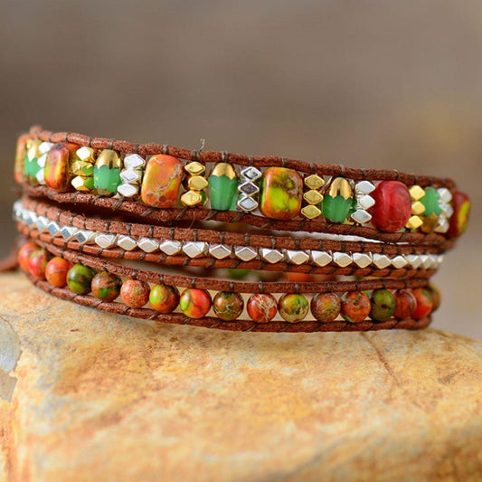Natural Stone Woven Bracelet Orange One Size