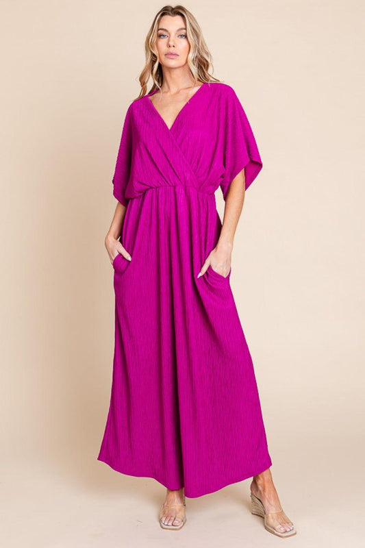 BOMBOM Surplice Maxi Dress with Pockets Magenta