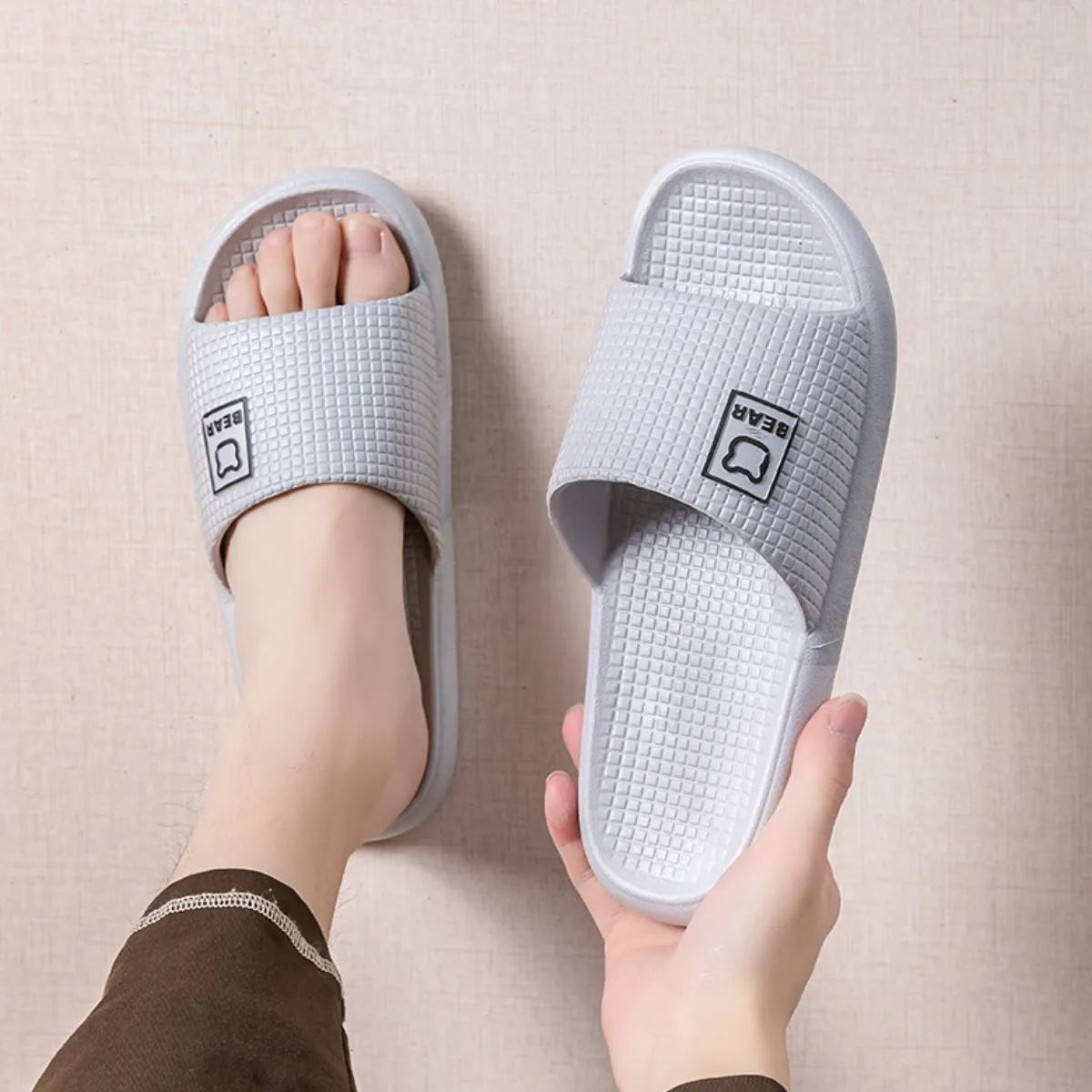 Open Toe Flats Slippers Gray
