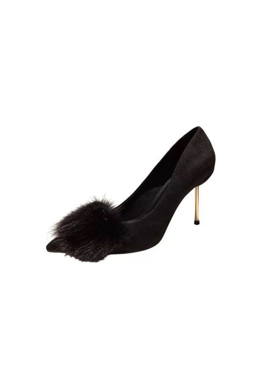 Suede Point Toe Stiletto Pumps Black