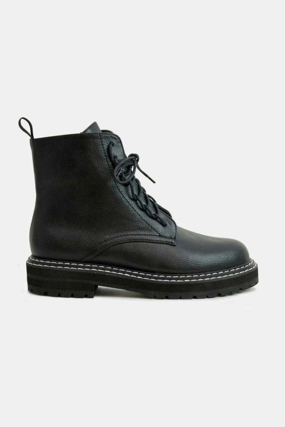 Beast Fashion Faux Leather Lace-Up Boots with Side Zipper Black