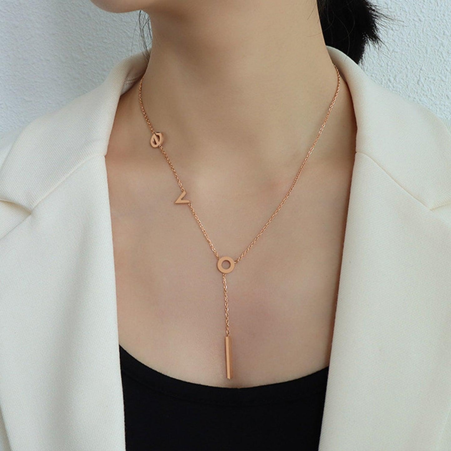 Titanium Steel Letter Necklace Rose Gold One Size