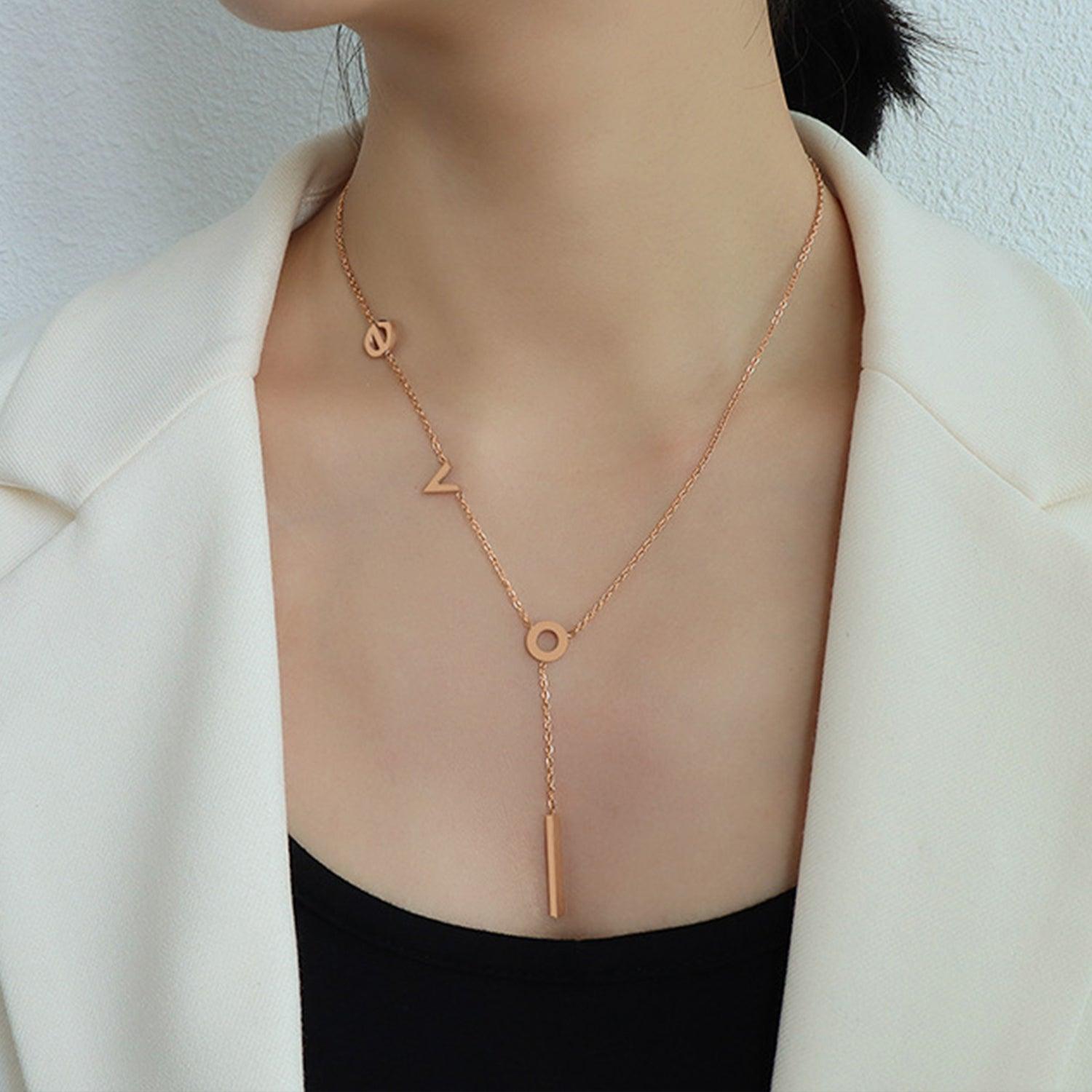 Titanium Steel Letter Necklace Rose Gold One Size