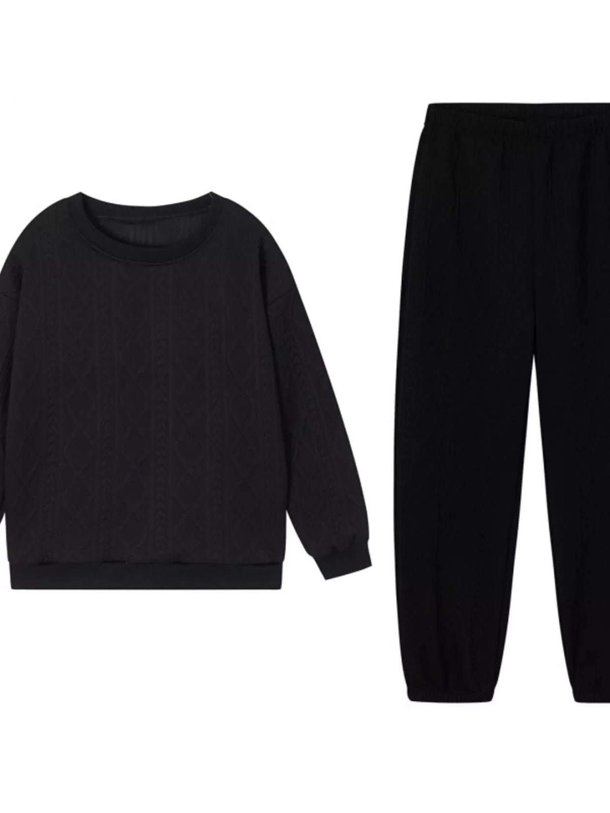 Black sweatshirt and black pants on a white background