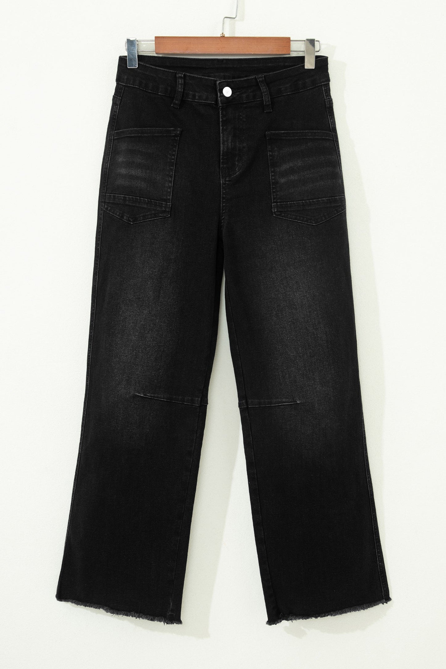 Denim Frayed Hem Cropped Straight Leg Jeans