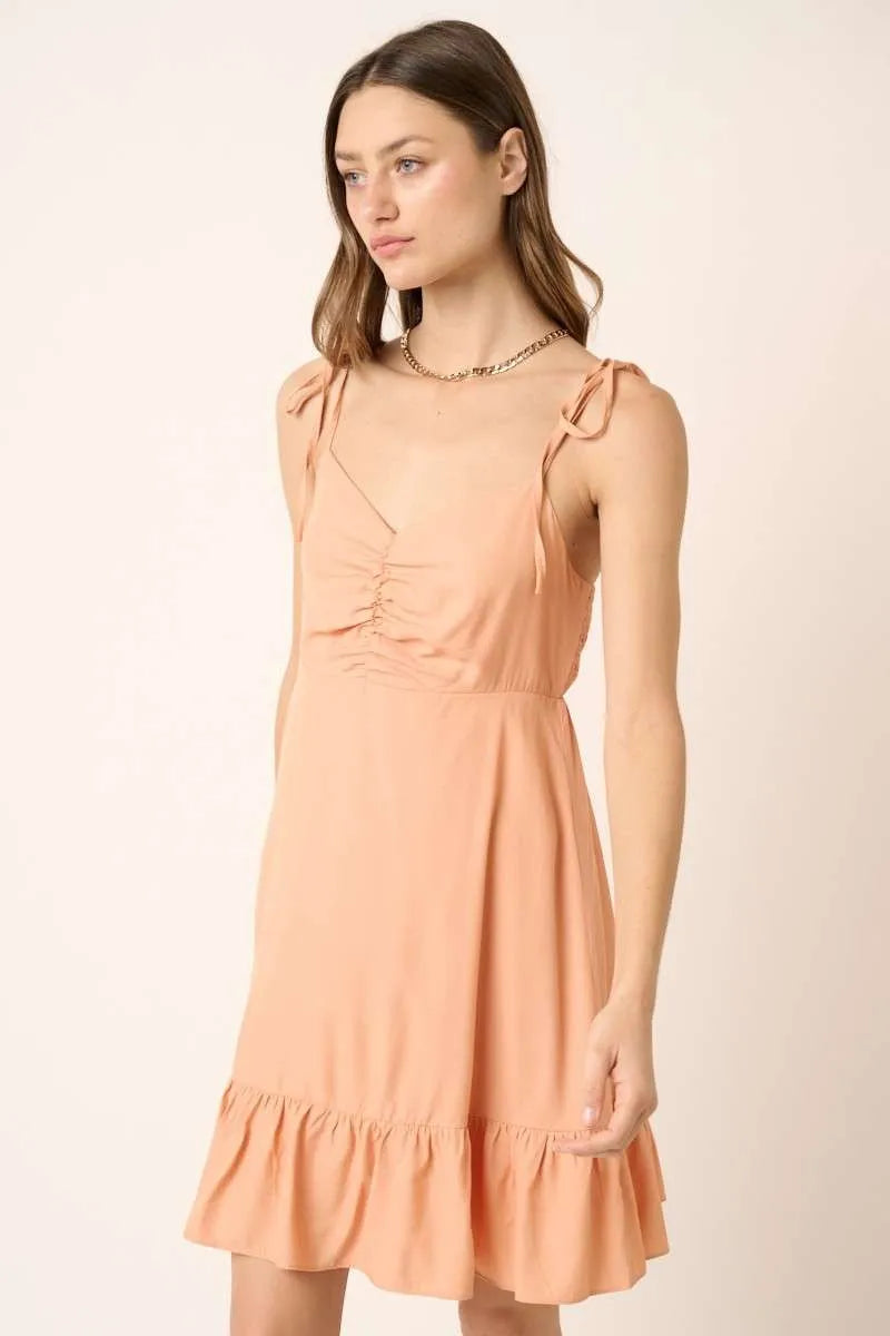 Mittoshop Ruched Detail Spaghetti Tie Mini Dress