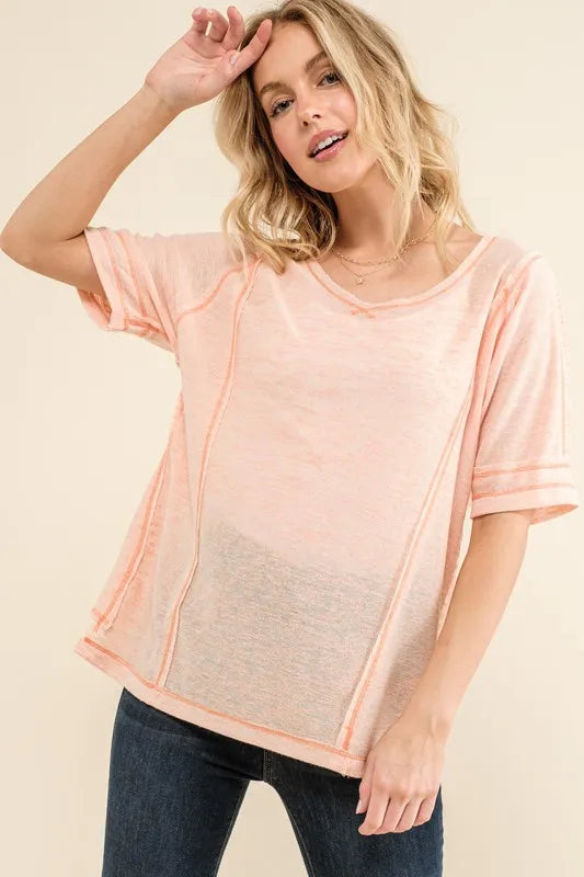 And The Why Vintage Slub Round Neck T-Shirt Peach