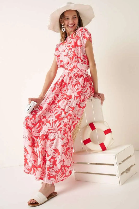 Mittoshop Tropical Print Top and Skirt Set CORAL
