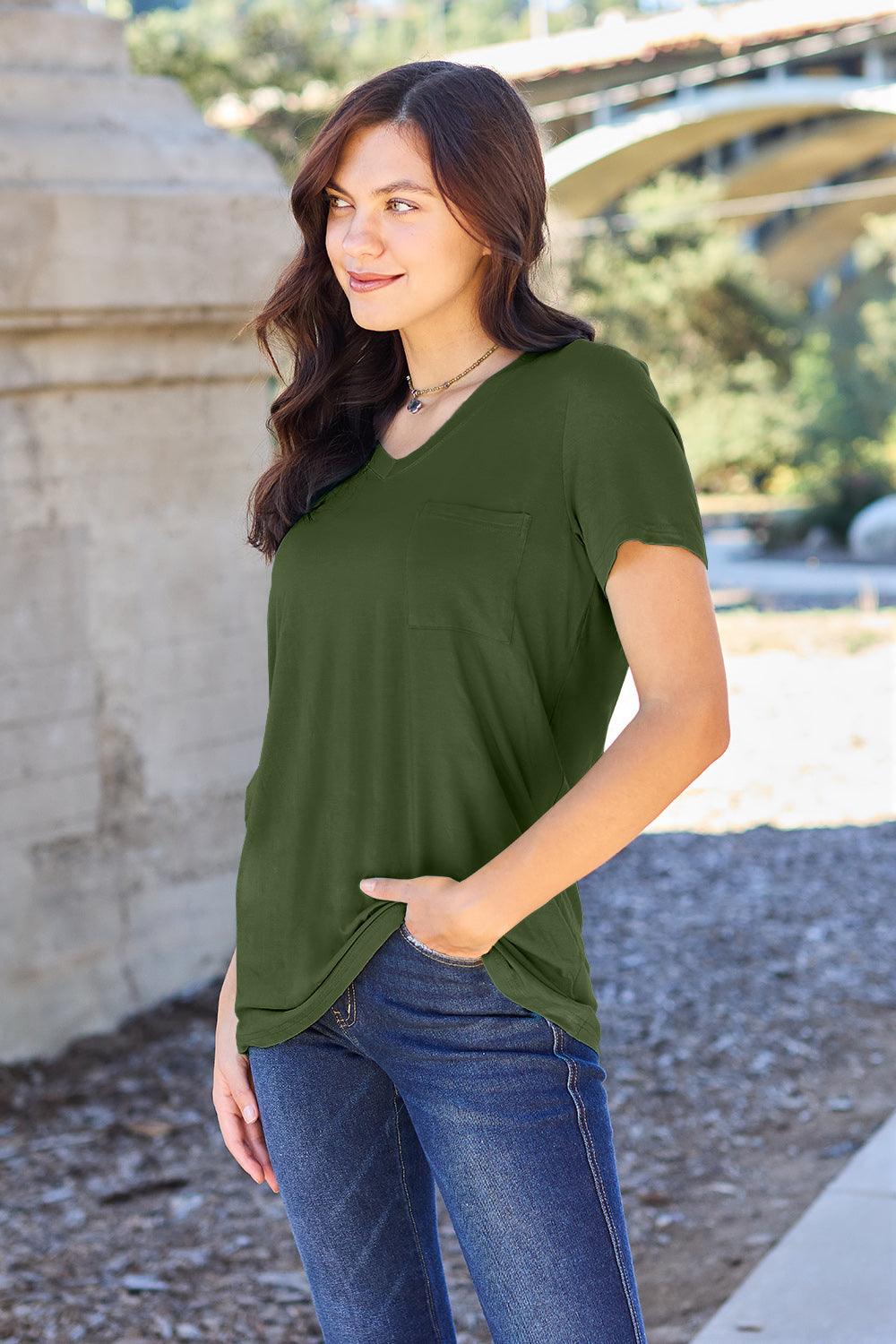 Basic Bae Full Size V-Neck Short Sleeve T-Shirt Matcha Green