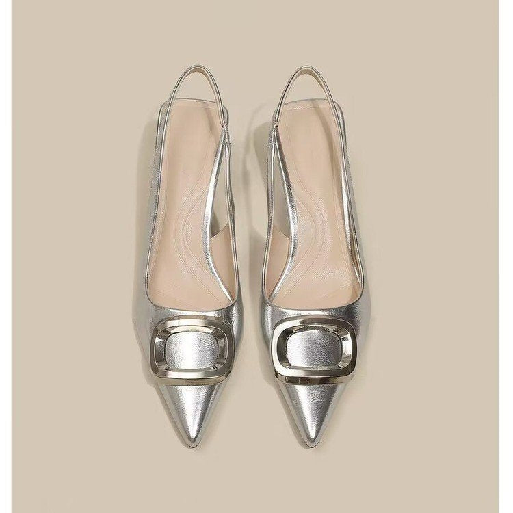Slingback Pointed Toe Pumps Silver