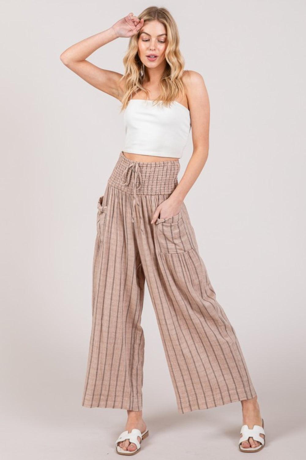 SAGE + FIG Cotton Gauze Wash Stripe Pants Mocha