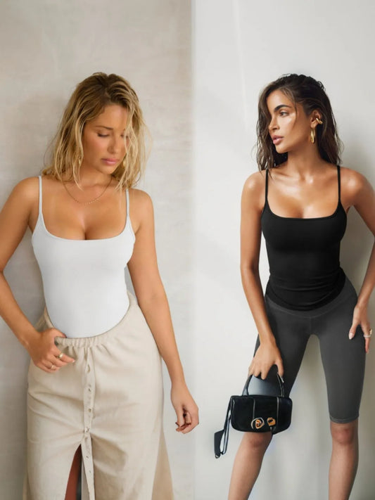 Square Neck 2 Piece Cami White & Black
