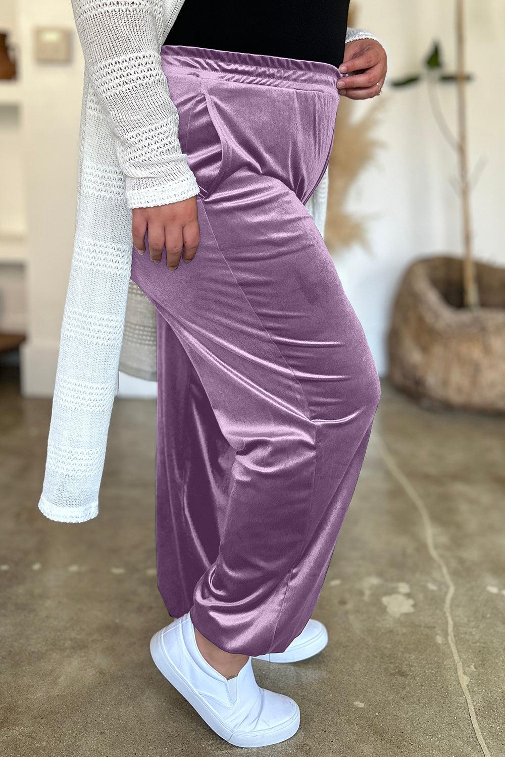 FAM-FAM Pocketed Elastic Waist Joggers Mauve