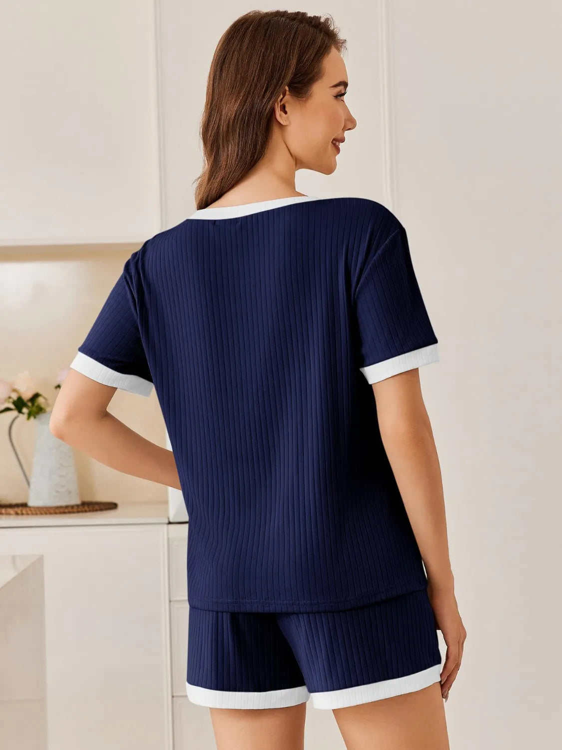 Ribbed Round Neck Top and Shorts Set