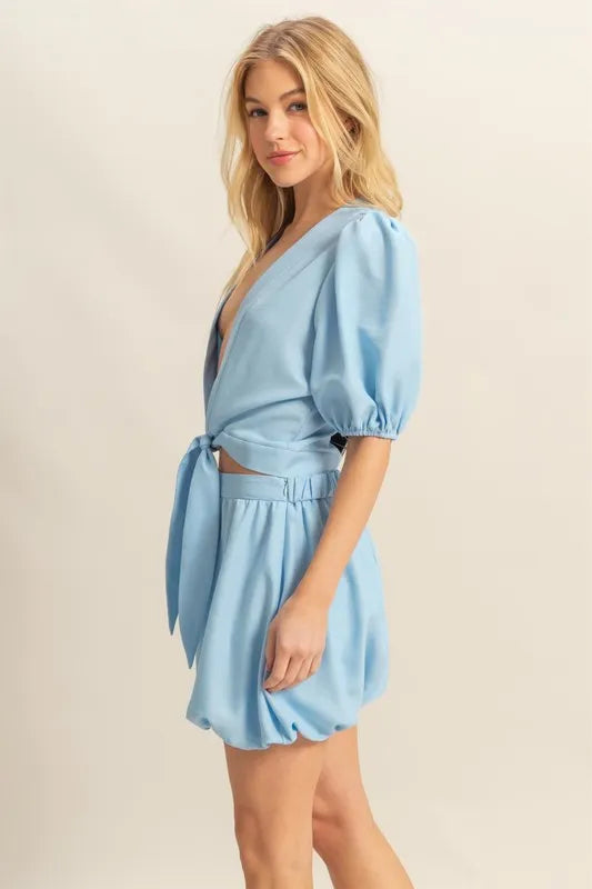 HYFVE Front Tie Top and Bubble Hem Shorts