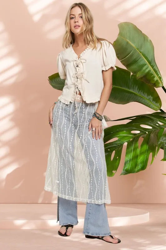 ADORA Sheer Layered Mesh Cover-Up Skirt BEIGE One Size