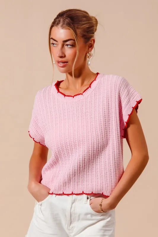 SO ME Textured Light Weight Sweater Dolman Top BLUSH RED