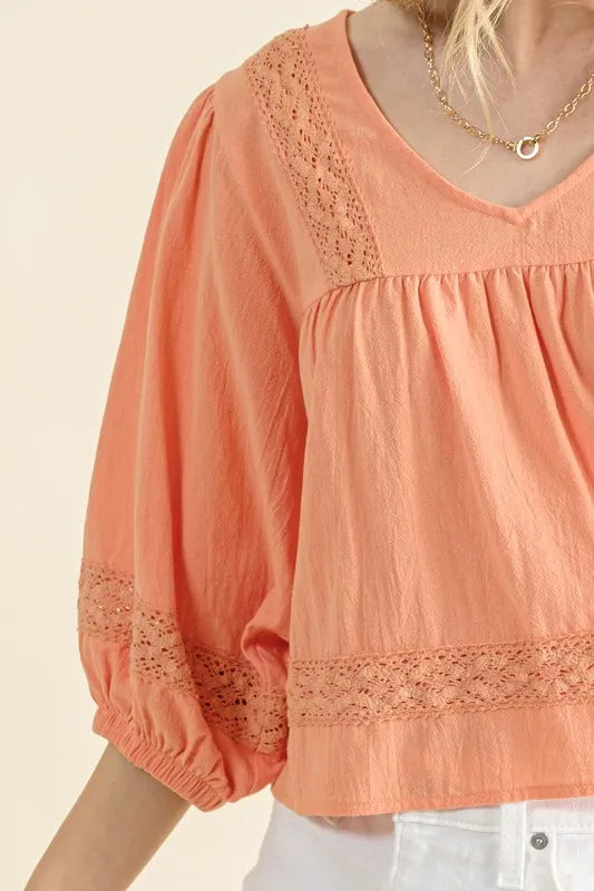 And The Why Lace Detailed V Neck Blouse Top