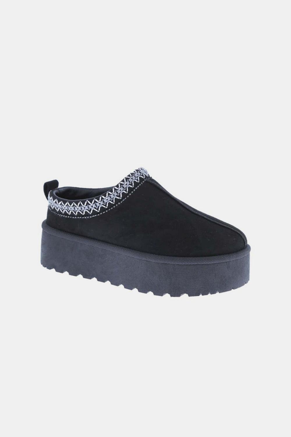 Weeboo Platform Embroidered Trim Slip-On Boots Black
