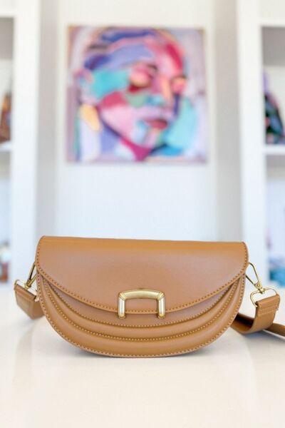 Fame Buckle Closure Crescent Faux Leather Crossbody Bag Camel One Size