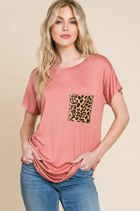 BOMBOM Leopard Chest Pocket Tee