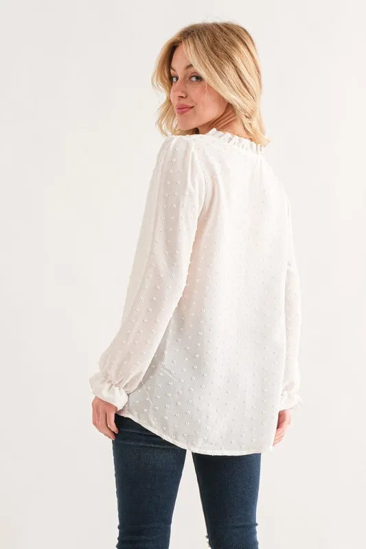 And The Why Polka Dot Ruffle Detailed Blouse Top