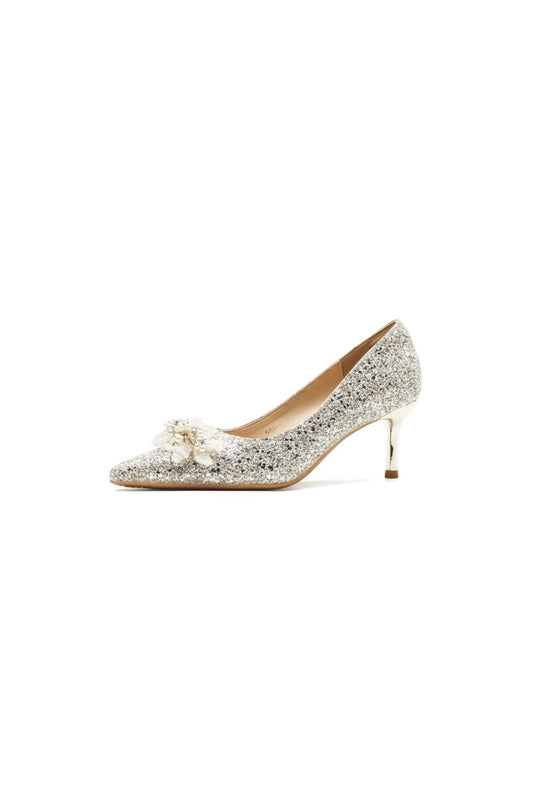 Pearl Detail Point Toe Pumps Gold