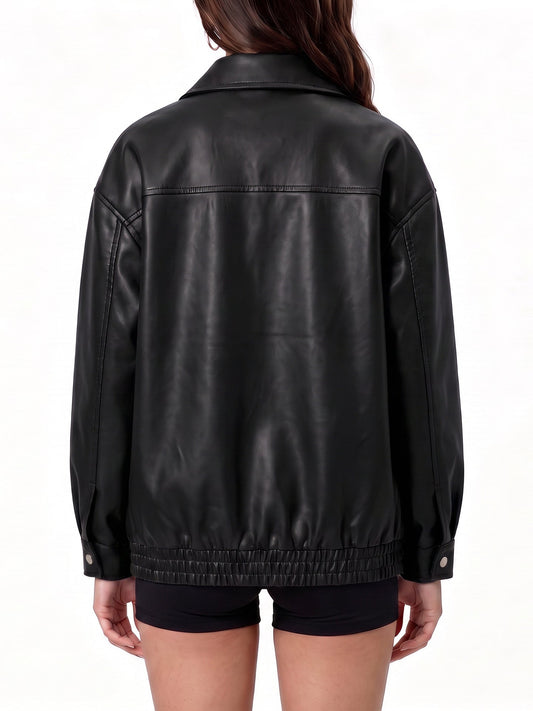 Cross-border European Size Women's PU Leather Short Slim-fit Jacket Spring And Autumn Thin Biker Suit Vertical Collar Jacket Fashion Women's Clothing