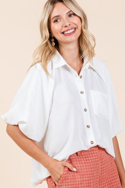 Mittoshop Airflow Short Bubble Sleeve Button Down Shirt