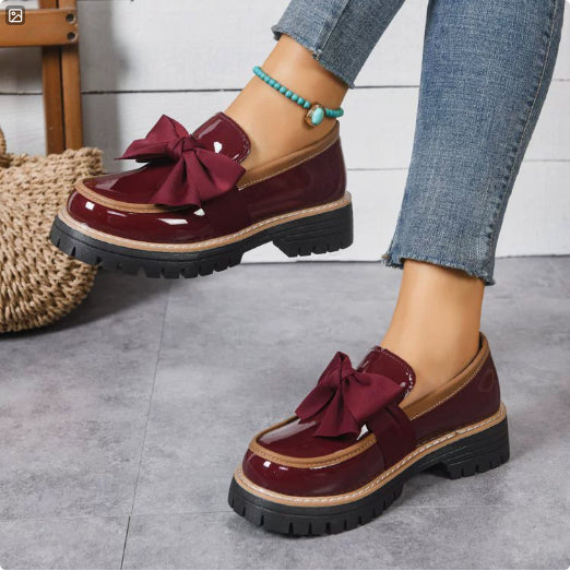Women's Patent Leather Chunky Heel Loafers | Color-Block Slip-On Shoes EU 36–43