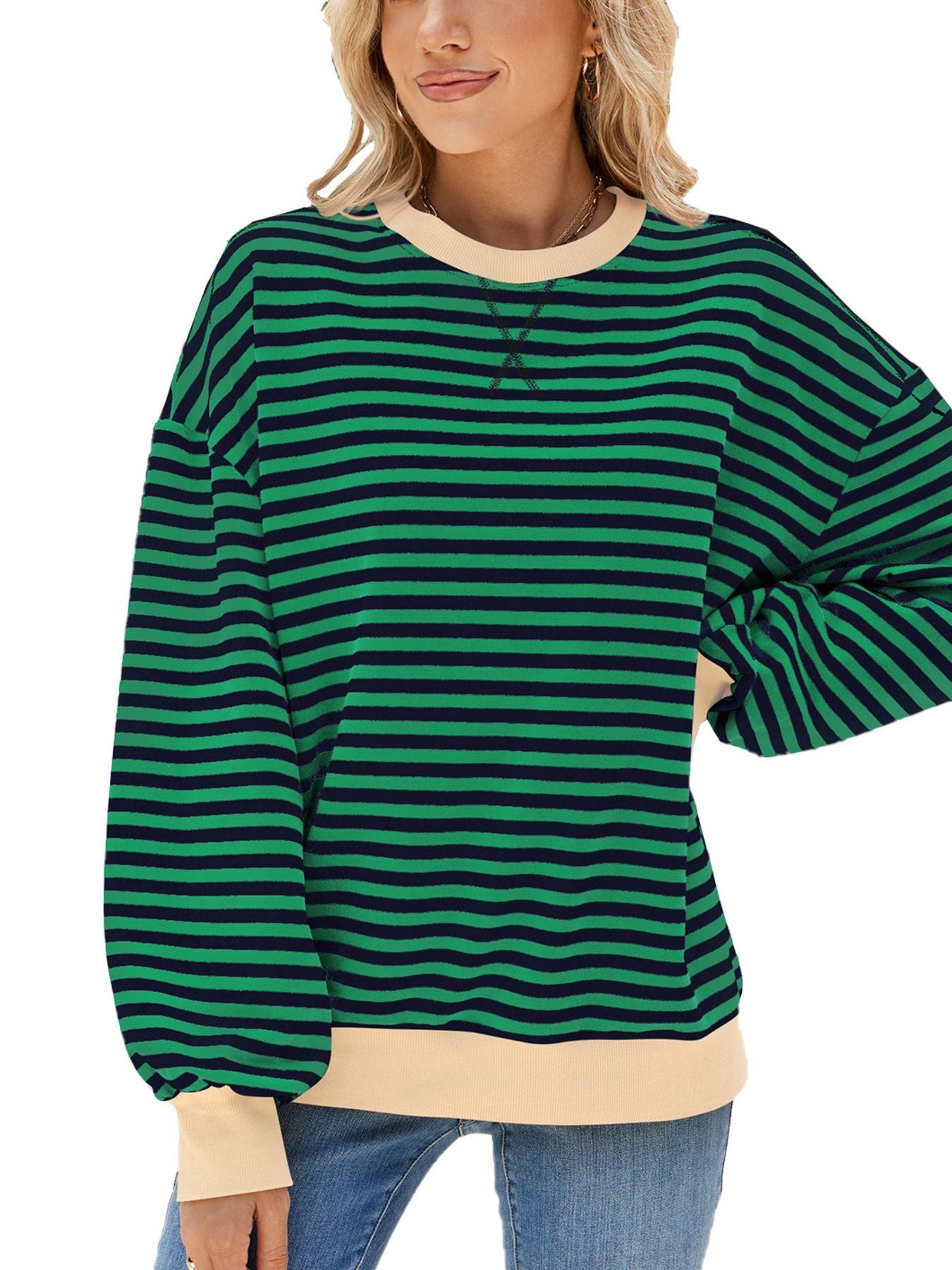 Striped Crew Neck Long Sleeve Sweatshirt